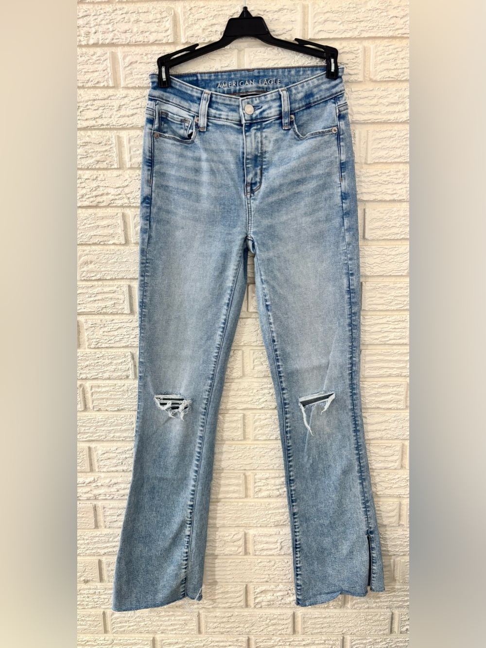 American Eagle Next Level Stretch High Rise Skinny Kick Slit Hem Distress Size 0
